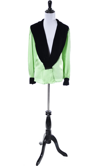 Green silk and velvet vintage YSL silk blouse 40B - Dressing Vintage