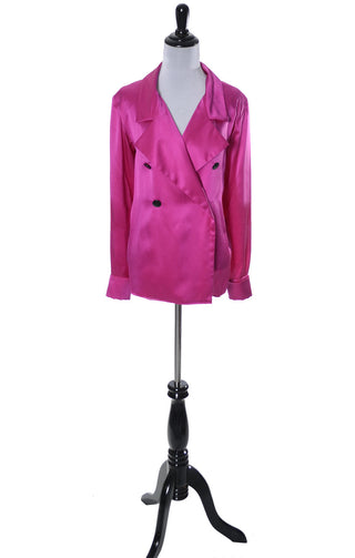 YSL Rive Gauche pink silk blouse size 40 - Dressing Vintage