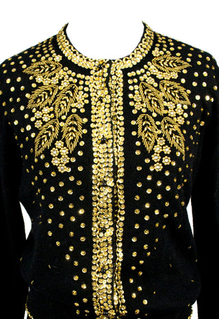 NEW Vivien Forest vintage 1960s gold beaded wool sweater original tags - Dressing Vintage