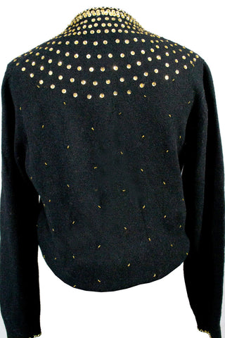 NEW Vivien Forest vintage 1960s gold beaded wool sweater original tags - Dressing Vintage