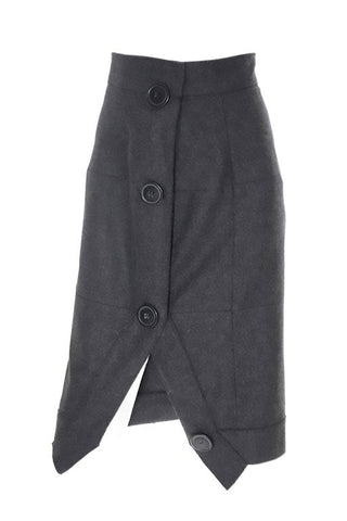 Vivienne Westwood Anglomania Gray Wool Avant Garde Skirt with Asymetrical Seams and Large Buttons