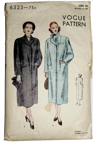 1950 Vintage Coat Pattern Vogue 6323