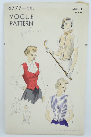 1949 Vogue 6777 vintage Vests sewing pattern