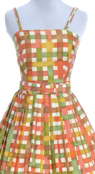 1960s Orange Green and Yellow Plaid Vintage Dress - Dressing Vintage