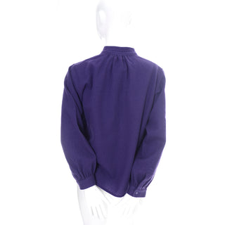 1970s Vintage YSL Yves Saint Laurent Purple Wool Peasant Blouse Top Rive Gauche