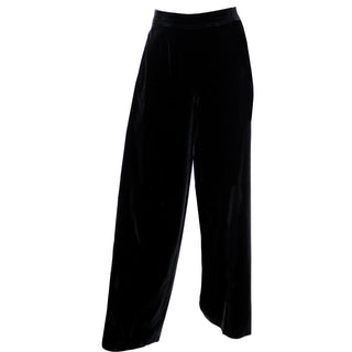 Vintage Yves Saint Laurent High Waisted Black Velvet Pants Wide Legs