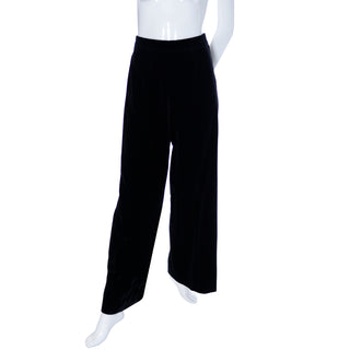 1970s Vintage Yves Saint Laurent High Waisted Black Velvet Pants