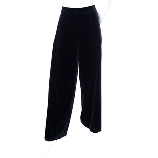 1970s Wide Leg Vintage Yves Saint Laurent High Waisted Black Velvet Pants