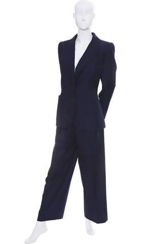 Midnight navy blue pantsuit with pinstripes