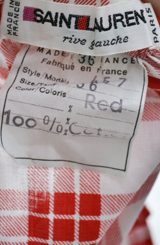 1970's Yves Saint Laurent Red Plaid Vintage Peasant Blouse - Dressing Vintage