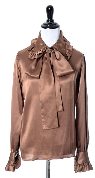 Brown Silk Blouse Vintage Yves Saint Laurent Rive Gauche - Dressing Vintage