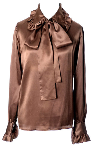Brown Silk Blouse Vintage Yves Saint Laurent Rive Gauche - Dressing Vintage
