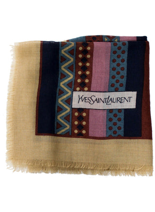 1970s YSL Vintage Yves Saint Laurent Designer Wool Scarf in Geometric Print - Dressing Vintage
