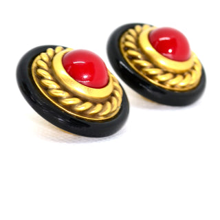 1980s Yves Saint Laurent YSL vintage Red Gold Black Pendant Necklace & Earrings