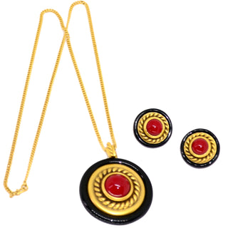 Red Gold Black 1980s Yves Saint Laurent YSL vintage Pendant Necklace & Earrings