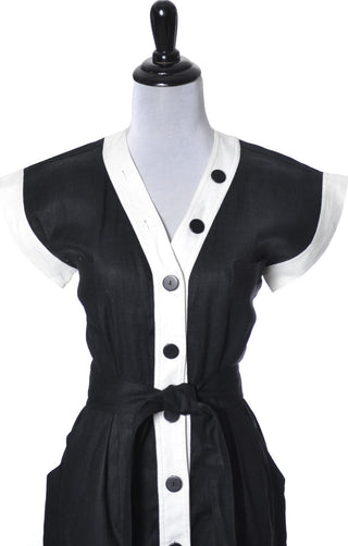 Black and white Yves Saint Laurent vintage linen dress - Dressing Vintage