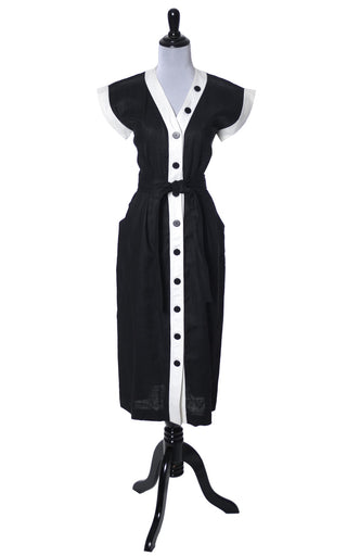 Black and white Yves Saint Laurent vintage linen dress - Dressing Vintage
