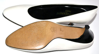 YSL 1980's Yves Saint Laurent White Leather Shoes With Black Heels
